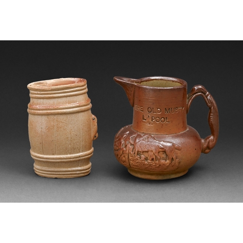 284 - A brown saltglazed stoneware baluster jug, probably from a pub or tavern The Old Musty, L'pool [Live... 
