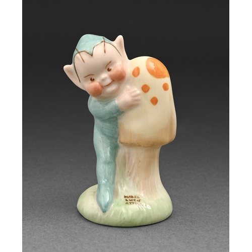 303 - Mabel Lucie Attwell. A Shelley bone china figure of Boo Boo the Elf, c1926, 75mm h, painted Mabel Lu... 