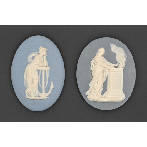 304 - A jasper ware medallion, probably Turner, late 18th/early 19th c, 84 x 68mm and a Wedgwood jasper wa... 