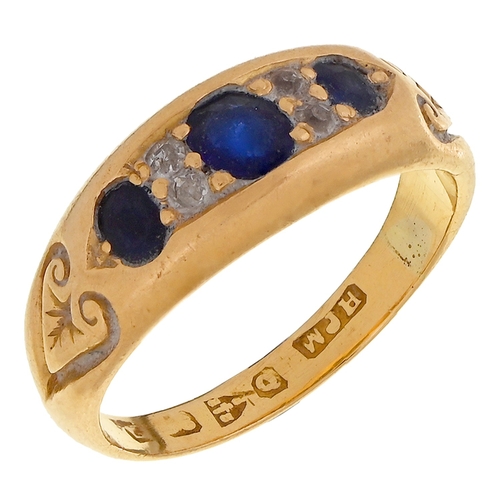 47 - A Victorian sapphire and diamond ring, in 18ct gold, Chester, date letter rubbed, probably 1899, 4g,... 