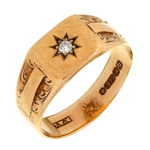 60 - A diamond signet ring, gypsy set in 9ct gold, Birmingham 1940, 4.4g, size T