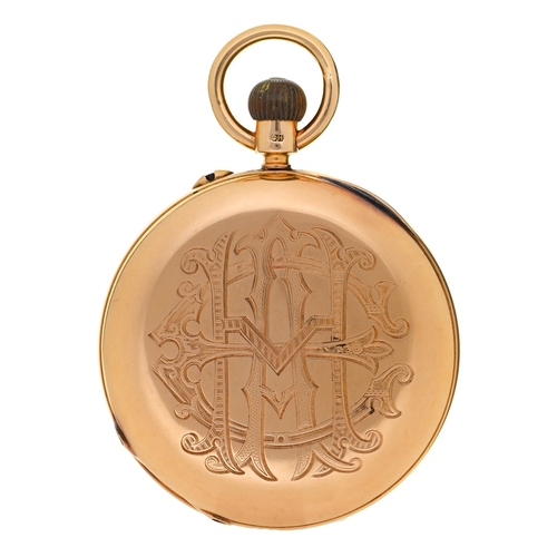 64 - An 18ct gold half hunting cased keyless lever watch, John Perry, Nottingham, No 30328, with three-qu... 
