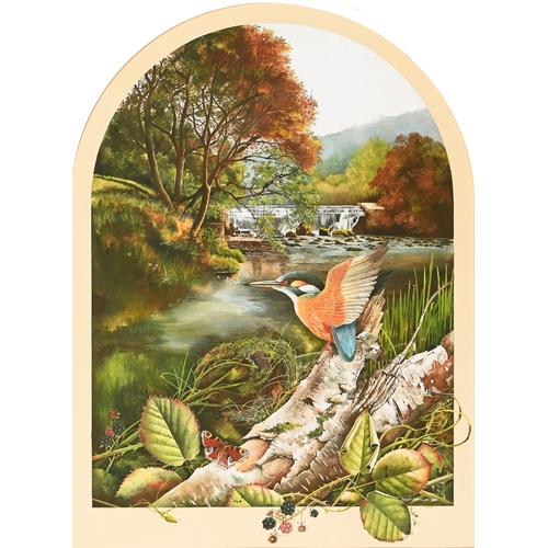 658 - Robert Coppillie (b. 1951) - A Kingfisher and a Butterfly by a Woodland River, signed and dated 1980... 