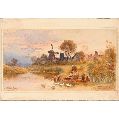 659 - Walter Stewart Lloyd RBA (1845-1929) - Feeding the Ducks, Walberswick, signed and inscribed, waterco... 