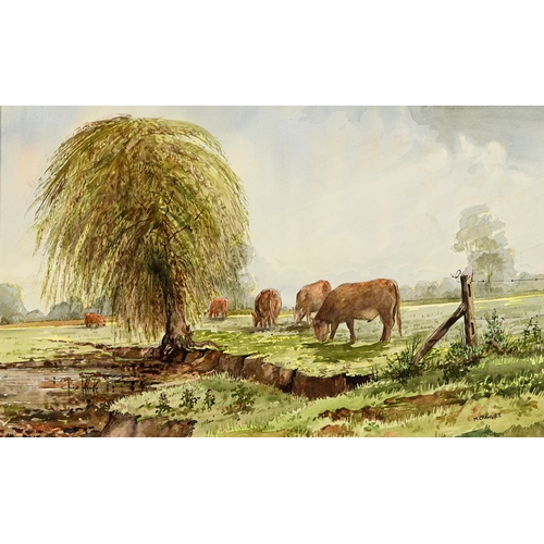 660 - Creswick Boydell RCA (1861-1919)- Sheep in Winter, signed, watercolour, 18.5 x 26cm; with two river ... 