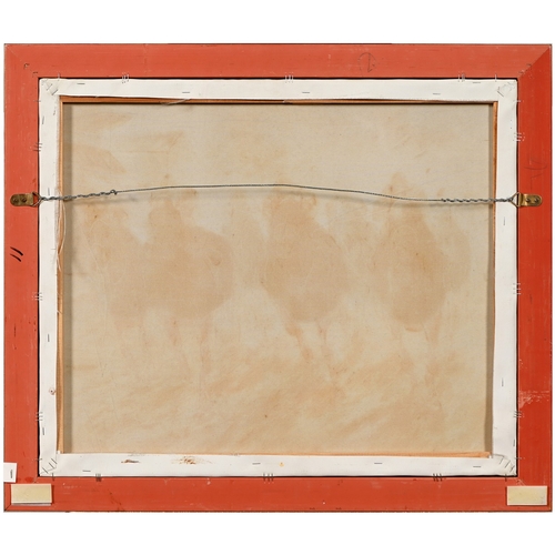 661 - 20th century School - The Horserace, signed J Danoy?, oil on canvas, 49.5 x 59cm