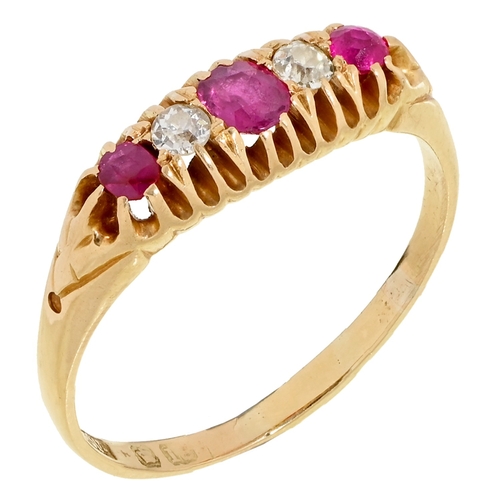71 - A ruby and diamond ring, c1900, in 18ct gold, marks rubbed, 4.2g, size S