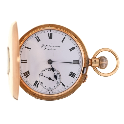 98 - An 18ct gold hunting cased keyless lever watch, J W Benson, Ludgate Hill, London, The 'Bank', Best L... 