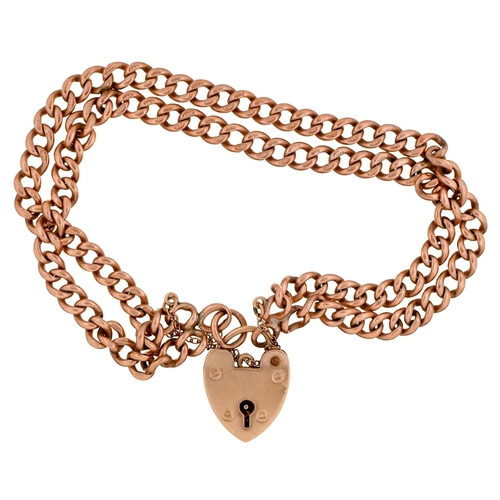 99 - A 9ct gold bracelet adapted from an albert, c1900 and a 9ct gold padlock, 19cm l, links individually... 