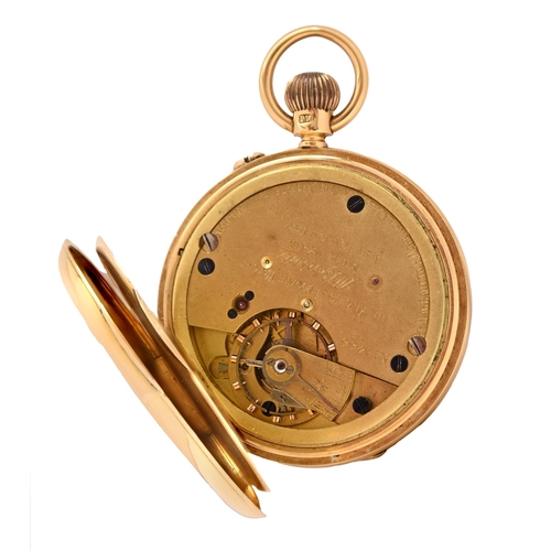 125 - An 18ct gold half hunting cased keyless lever 'Ludgate' watch, J W Benson Ltd,&nbsp;with foliate eng... 