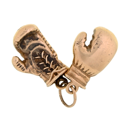 18 - A pair of 9ct gold boxing glove charms, each 20mm l, 18.4g