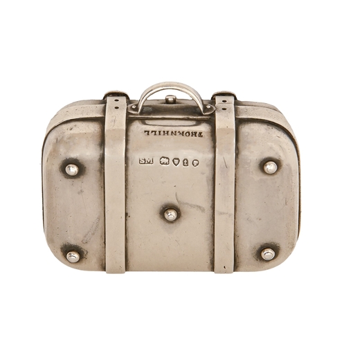 A Victorian silver valise novelty necessaire, fitted with tape measure ...