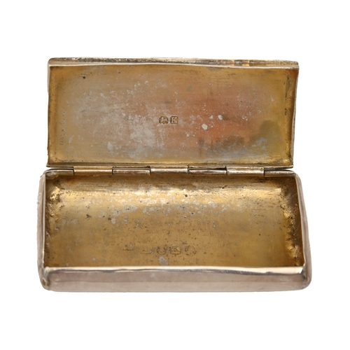 212 - A George III silver snuff box, with flush joint, the lid engraved with a couple of hounds in a lands... 