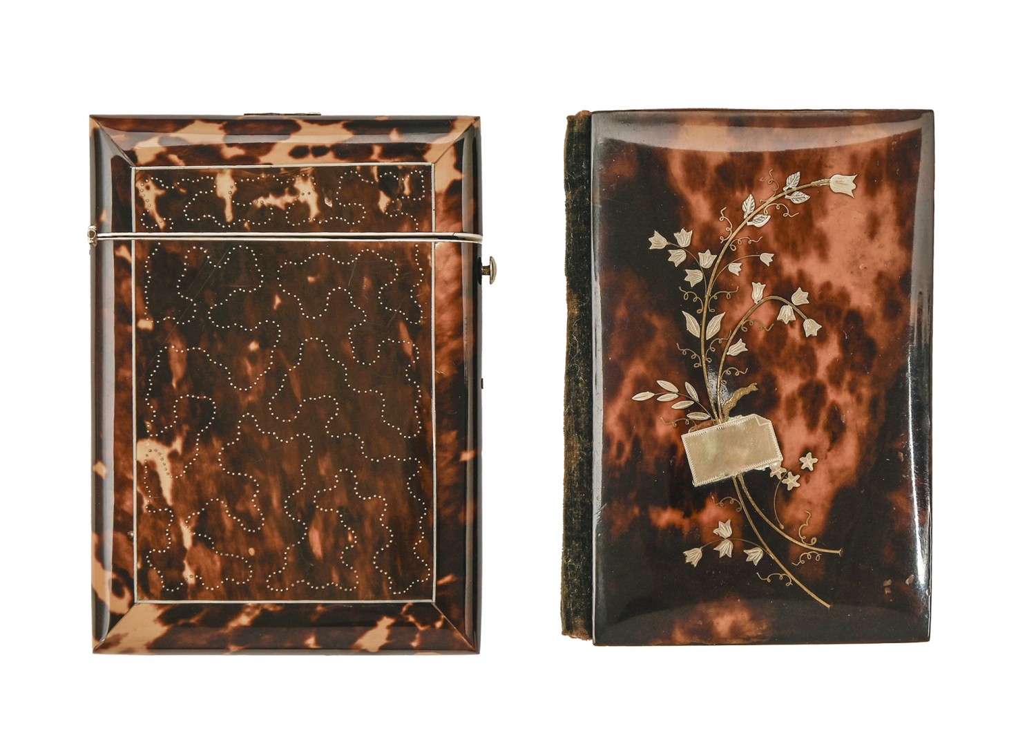 A Victorian silver inlaid tortoiseshell aide memoire,10 x 7.5cm and a ...