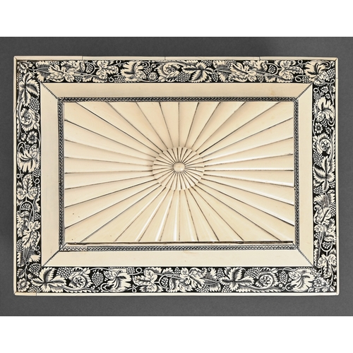 480 - An Anglo-Indian ivory-veneered work box, Vizagapatam, early 19th c, of sandalwood and decorated in l... 