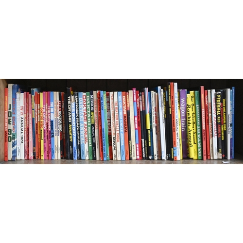 568 - Children's Books. Three shelves of children's annuals, early-late 20th c, including Star Trek, Space... 