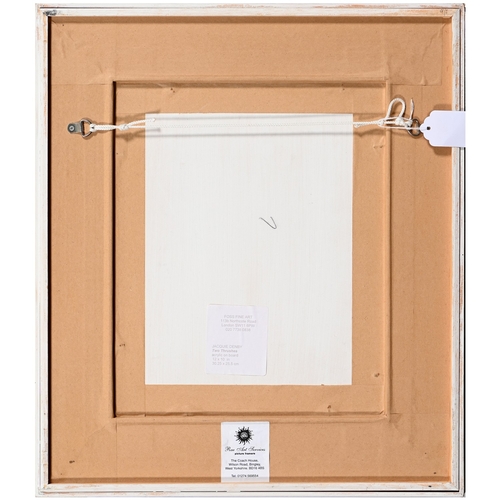 601 - Jacquie Denby (b. 1939) - Two Thrushes, attributed and titled label verso, acrylic on board, 35 x 28... 