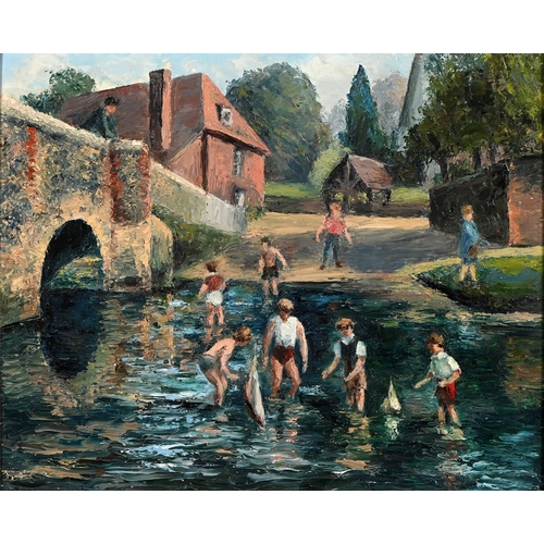 605 - Anne A. Allinson, mid-20th century - Holiday, attributed and titled verso, oil on board, 41 x 52cm... 