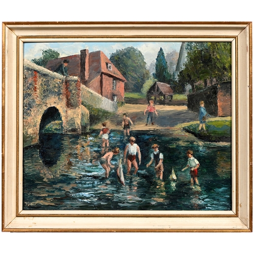 605 - Anne A. Allinson, mid-20th century - Holiday, attributed and titled verso, oil on board, 41 x 52cm... 