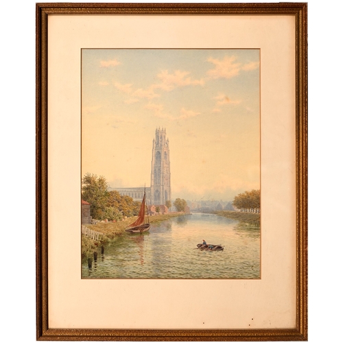 609 - Vernon Howard (1840-1902) - St Botolph's Church (The Boston Stump), signed, watercolour, 45.5 x 35.5... 