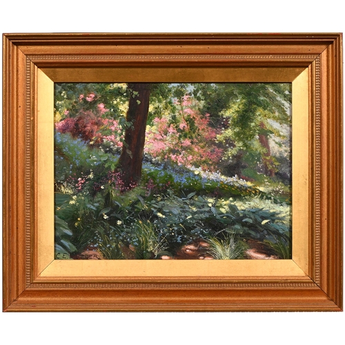 611 - Manner of Charles Ernest Butler - A Woodland in Spring, bears signature, dated 21, oil on millboard,... 
