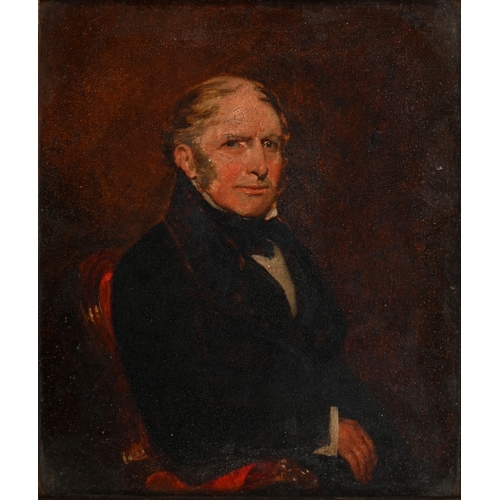 612 - Robert Harris, mid-19th century - Portrait of R. Kingsbury, half-length, seated, attributed, titled&... 