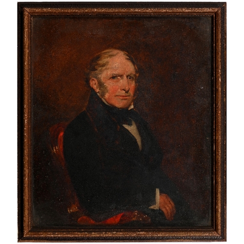 612 - Robert Harris, mid-19th century - Portrait of R. Kingsbury, half-length, seated, attributed, titled&... 