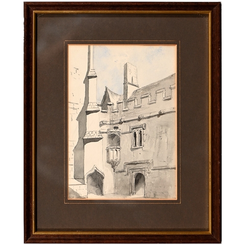 613 - English School, early-mid 19th century - St John's Pulpit, Magdalen College, Oxford, titled verso, w... 