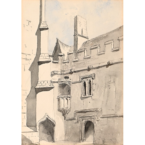 613 - English School, early-mid 19th century - St John's Pulpit, Magdalen College, Oxford, titled verso, w... 