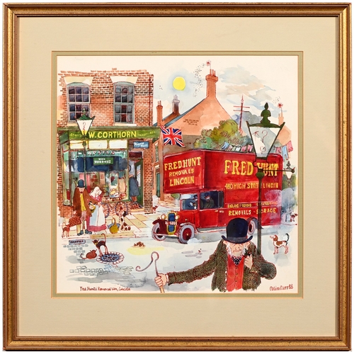 614 - Colin Carr (1929-2002) - Fred Hunt's Removal Van, Lincoln; White Hart, Lincoln; High Street, Lincoln... 