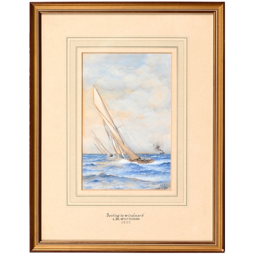 616 - English Marine School, second-half 19th century - Schooners by the Shore, oil on mahogany panel, 14.... 