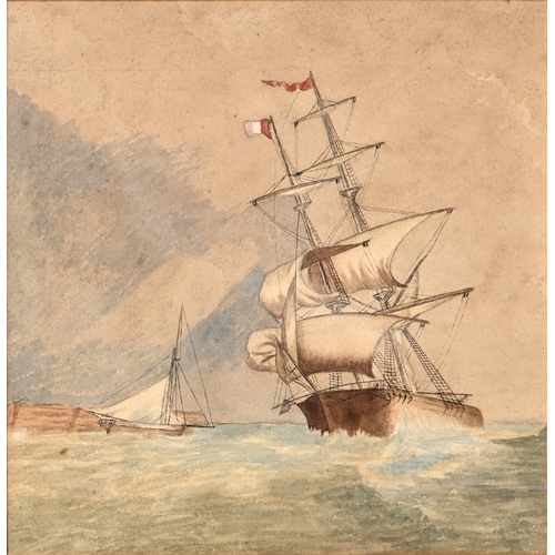 616 - English Marine School, second-half 19th century - Schooners by the Shore, oil on mahogany panel, 14.... 