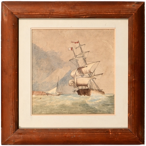 616 - English Marine School, second-half 19th century - Schooners by the Shore, oil on mahogany panel, 14.... 