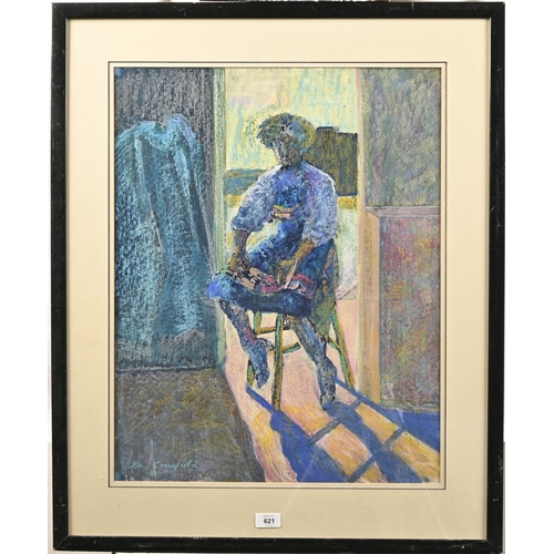 621 - Helen Greenfield, 20th century - Study of a Seamstress, signed, mixed media on paper, 62 x 49.5cm... 