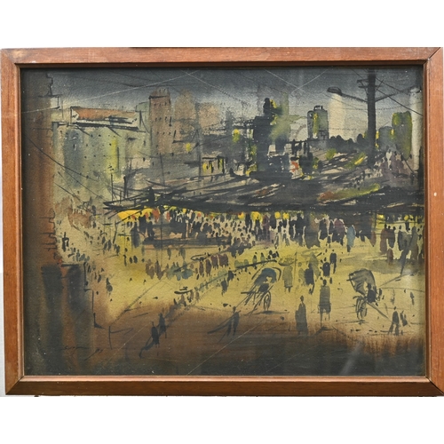 624 - D. Meeles, late 20th century - Market Scene, signed, watercolour, 42 x 55cm; Swap**, Asian Artist, l... 