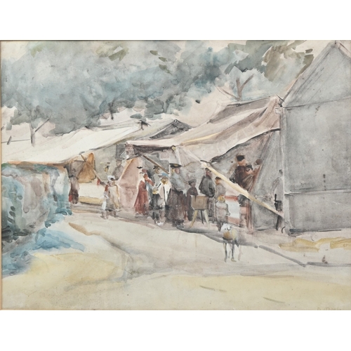 624 - D. Meeles, late 20th century - Market Scene, signed, watercolour, 42 x 55cm; Swap**, Asian Artist, l... 