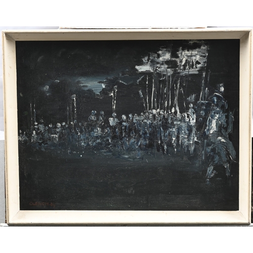 625 - Clench, 64 - An Army by Moonlight, signed and dated 64, oil on board, 34.5 x 44cm; Jeremy Leigh, lat... 
