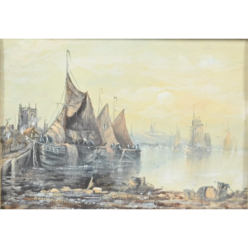 627 - English School, late 19th/early 20th century - Quayside, oil on board, 28.5 x 42cm