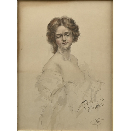 636 - After Harrison Fisher - Portrait of a Lady, three-quarter length, monogrammed J.R.P.S., inscribed an... 