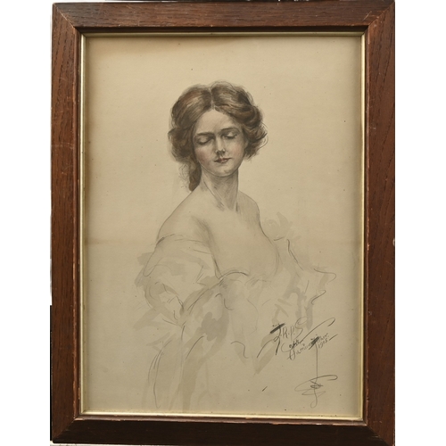 636 - After Harrison Fisher - Portrait of a Lady, three-quarter length, monogrammed J.R.P.S., inscribed an... 