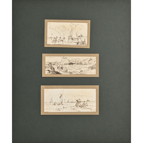 Circle of John Constable - Boats at Sea, three, pen-and-ink sketches ...