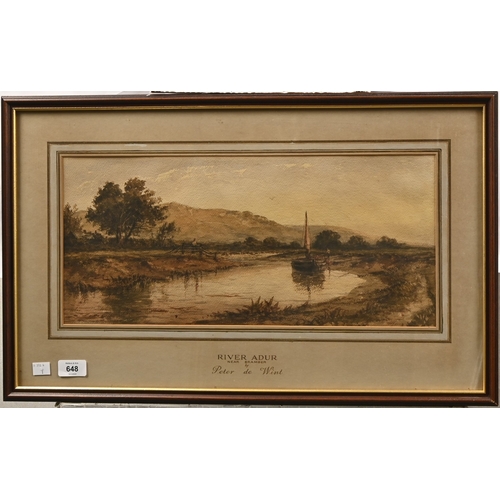 648 - Attributed to Peter De Wint - On the River Adur near Bramber, attributed and titled mount, watercolo... 