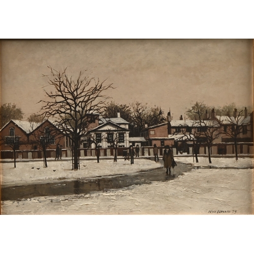 650 - Peter Brannan (1926 - 1994) - Newark Scene, signed and dated '79, titled verso, oil on board, 25 x 3... 