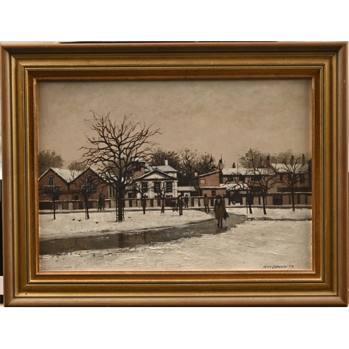 650 - Peter Brannan (1926 - 1994) - Newark Scene, signed and dated '79, titled verso, oil on board, 25 x 3... 