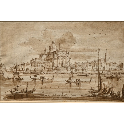 653 - Venetian School, 19th century - The Grand Canal, Venice, inscribed, sepia pen-and-ink, with some was... 