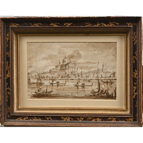 653 - Venetian School, 19th century - The Grand Canal, Venice, inscribed, sepia pen-and-ink, with some was... 