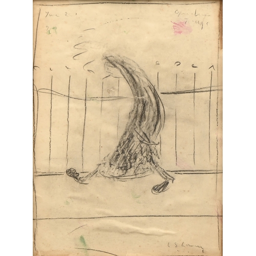 666 - After Lowry - Solitary Figure by Iron Railings, in profile, bears signature, mixed media on paper, 2... 