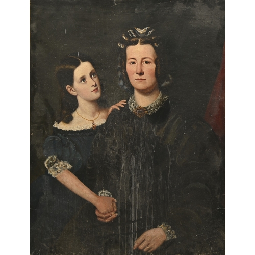 670 - English School, c 1860 - Portrait of a Victorian Mother and Child, three-quarter length, oil on canv... 
