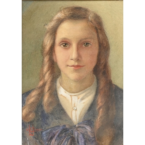679 - E.H. Worrall, early 20th century - Portrait of a Young Girl, head-and-shoulders, signed, watercolour... 