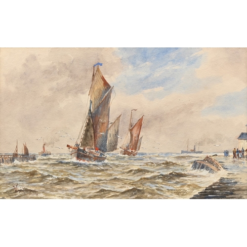 681 - William G. Whittington (fl. 1904-1914) - Fishing Boats Coming into Harbour, the background with stea... 